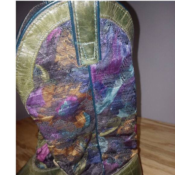 Men's Vintage Capezio Boots Cowboy Western Green Floral Tapestry 9 - Picture 3 of 3